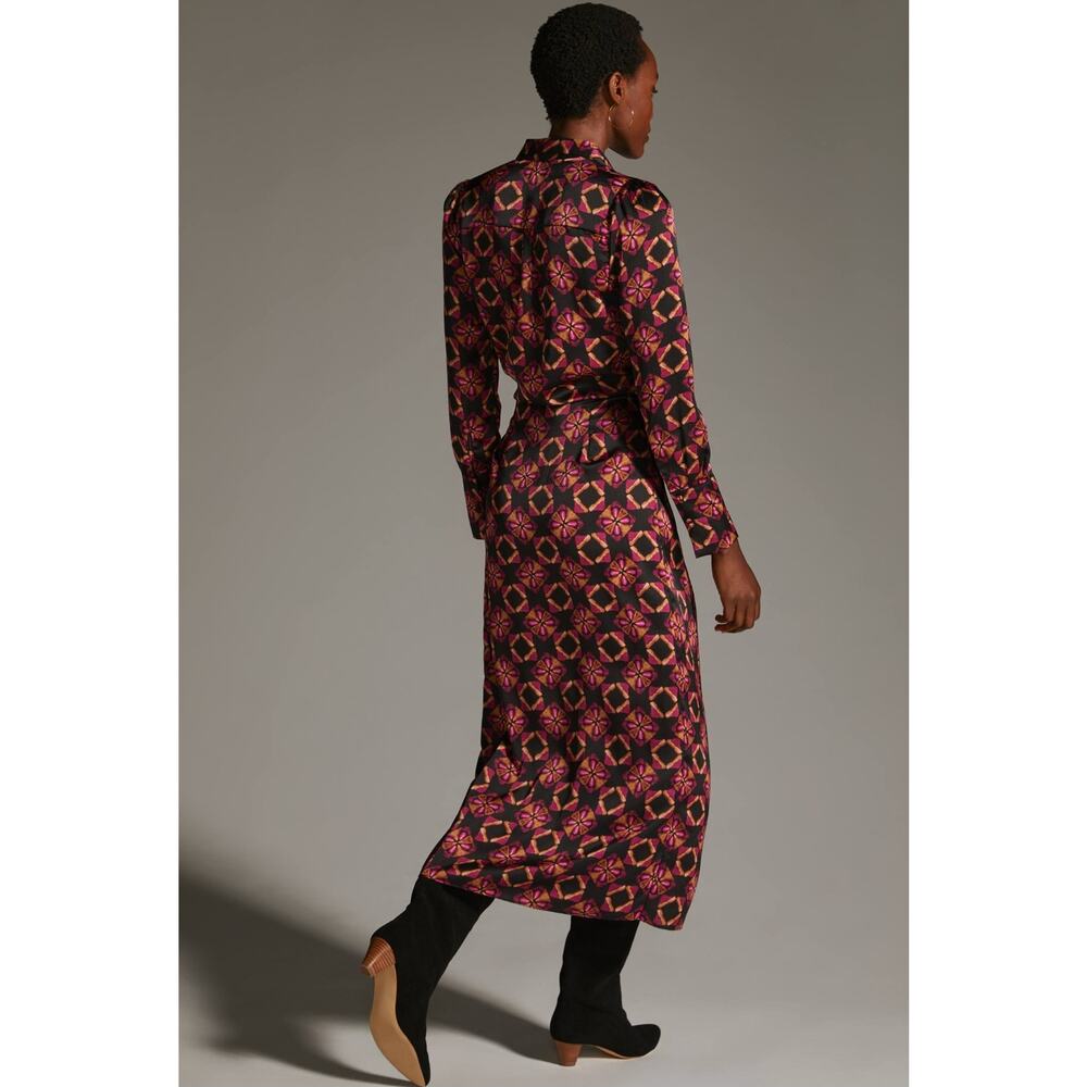 New Anthropologie x MISA Long-Sleeve Geo Wrap Dress $435 MEDIUM Midi Black - Picture 4 of 7
